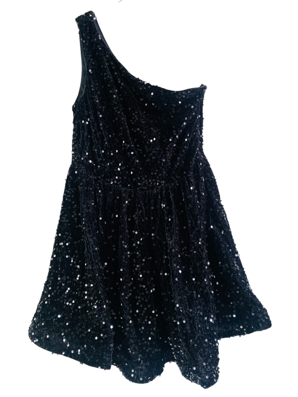 Faeriesty Black Sequin And Velvet One Shoulder Mini Dress Size L - Picture 2 of 9